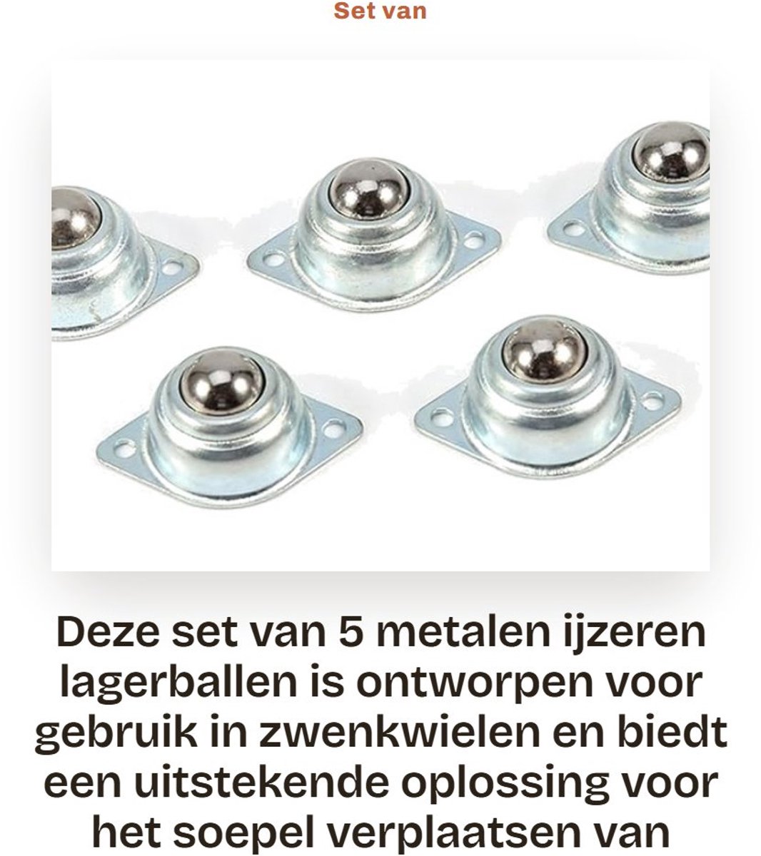 Dailygoods - Set van 5 Universele Ijzeren Lagerballen voor Zwenkwielen