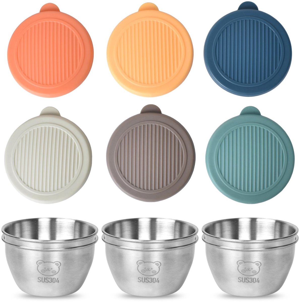 Dailygoods- Saladedressing Container - 6 Stuks - Roestvrij Stalen Voedselcontainers - Lekvrije Siliconen Deksels - Herbruikbaar - Vaatwasserbestendig - 80 ml