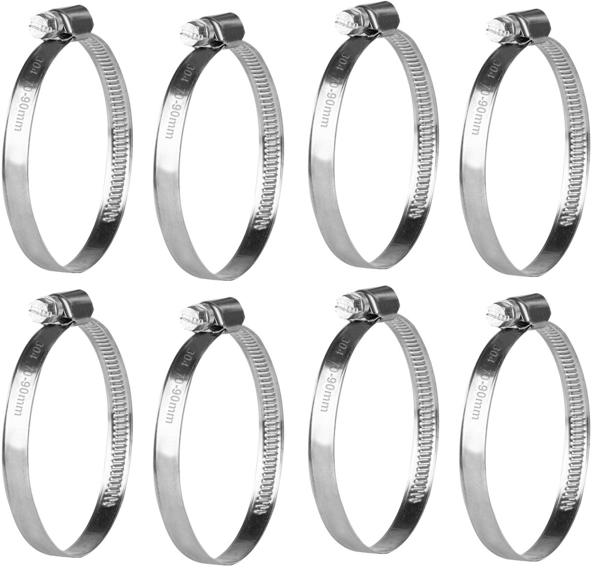 Dailygoods- Slangenklem Set 8pcs - Roestvrij Staal 304 - Verstelbaar 70-90mm - Antislip - Corrosiebestendig - Gemakkelijk te Installeren - Slangenklemset