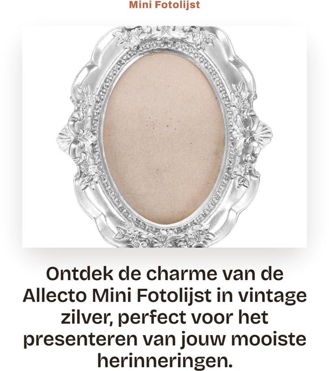 Dailygoods- Fotolijst Mini Vintage Zilver - Fotolijst Hars - Fotolijst Staand - Fotolijst 11,5x9,5 cm - Fotolijsten Decoratie - Ambachtelijke Details - Foto Lijst