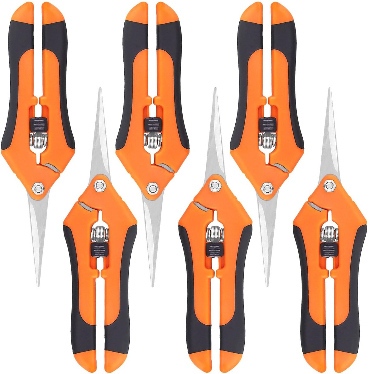Dailygoods- Snoeischaar 6 stuks - Ergonomische Handsnoeischaar - Roestvrij Stalen Lemmet - Bloemenschaar - Oogstschaar - 17 cm - Tuinschaar