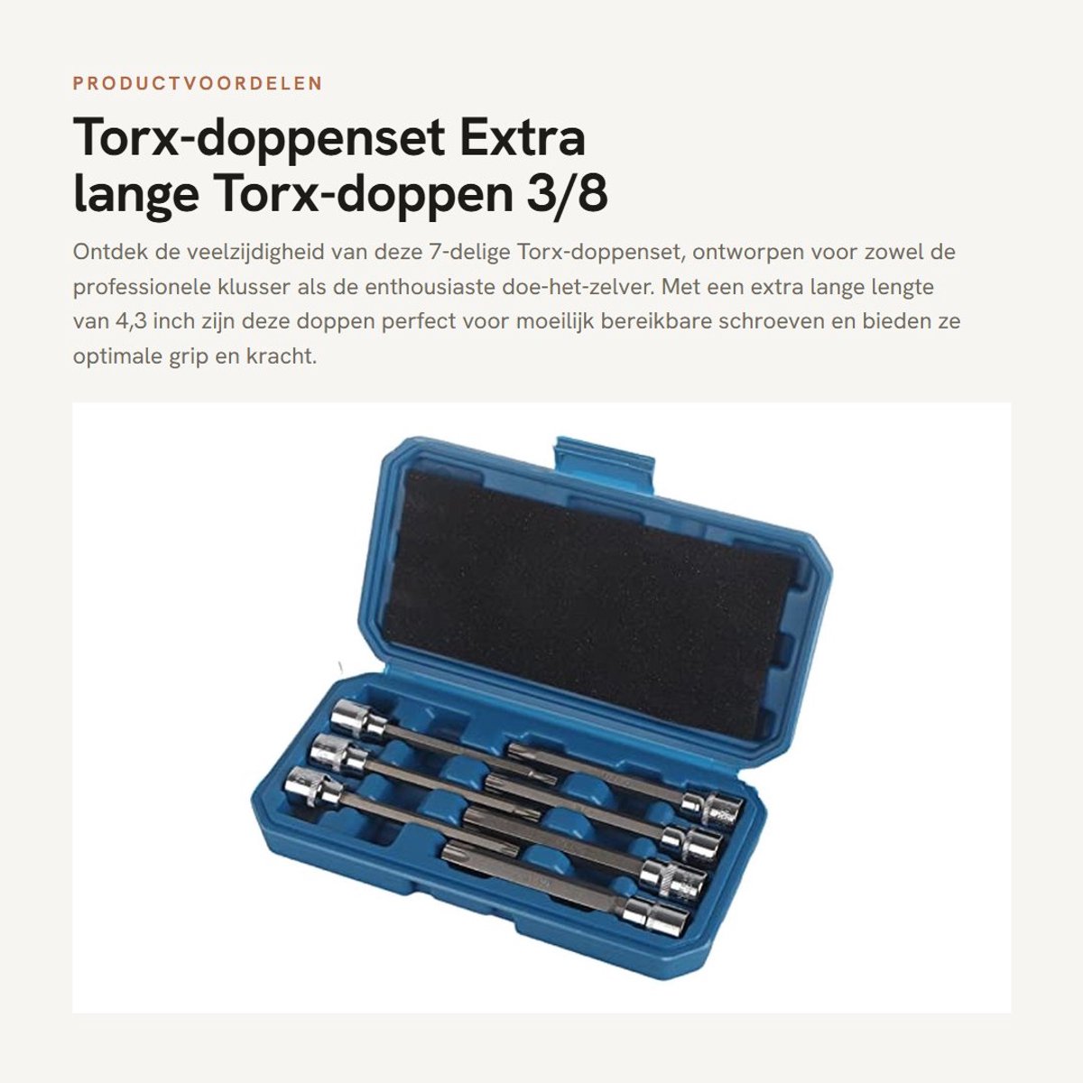 Dailygoods - Torx-doppenset - Extra lange Torx-doppen - 3/8 inch aandrijving - 7-delig - Ideaal voor klussen - Perfect voor professioneel gebruik