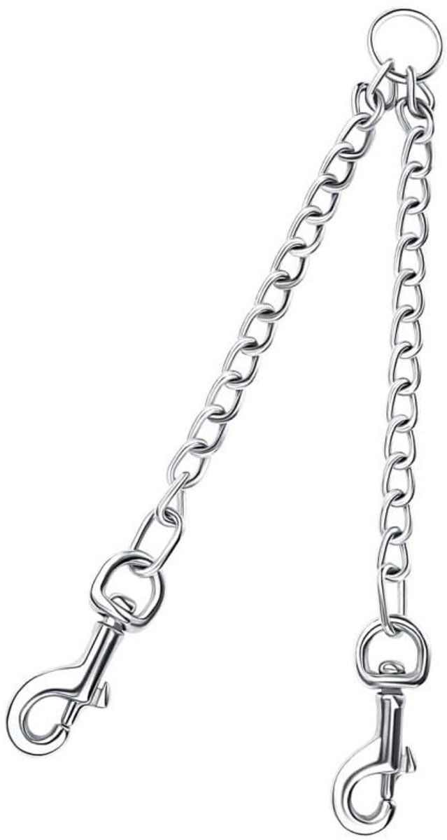 Dubbele Hondenriem Koppeling - Twee Hondenriem - Twee Honden Uitlaten - Geen Knoop Haak - L 70 cm - Zilver