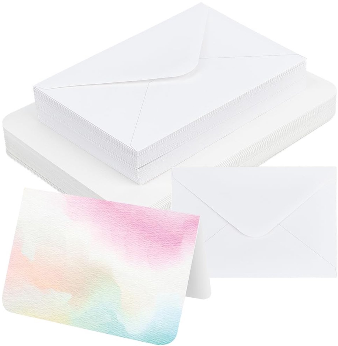 Dailygoods- Aquarelkaarten set 50 stuks - Blanco kaarten - Aquarelpapier - Enveloppen - 9 x 12,8 cm - Hoogwaardig katoen - Wenskaarten