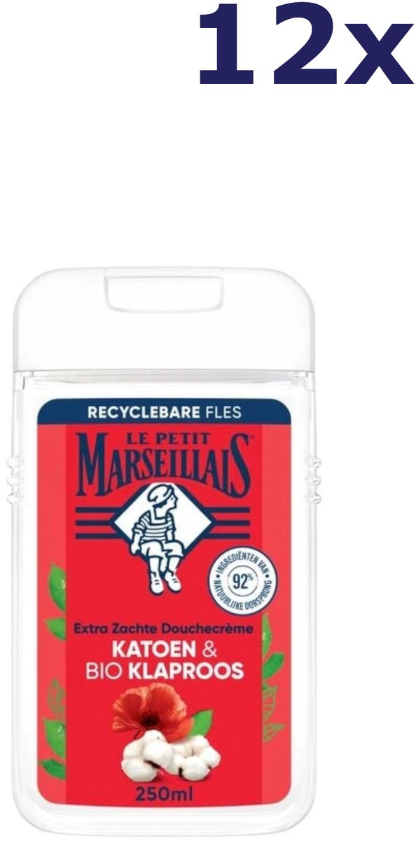 12x Le Petit Marseillais Douche Crème - Katoen & Bio klaproos 250ML