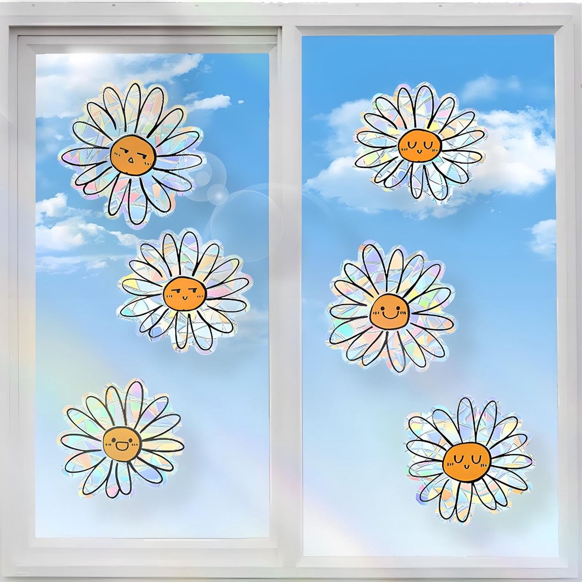 Dailygoods- Raamstickers Vogelbescherming - Madeliefjes - Zelfklevend - PVC - 6 Stuks - Afmetingen 20,5 x 30 cm - Raamdecoratie