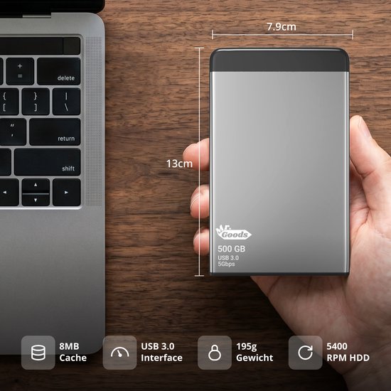 MrGoods Externe Harde Schijf 500GB Pro - USB 3.0 - 2.5 inch HDD - Metaal/Kunststof Behuizing - Zwart van MrGoods — afbeelding 3
