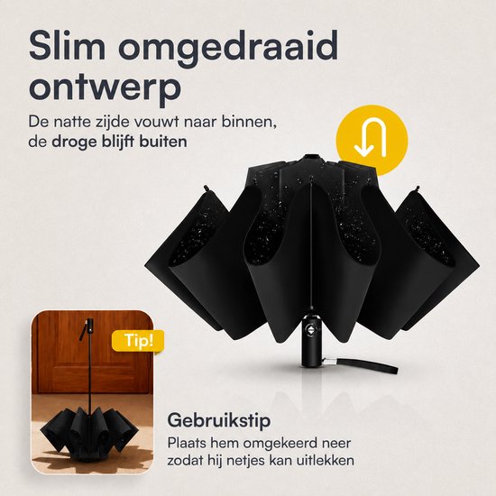 NovaQ Stormparaplu Opvouwbaar met Beschermhoes - Zwart - Grote Paraplu 110 CM - Automatisch Uitklapbaar - Windproof tot 100 KM P/U