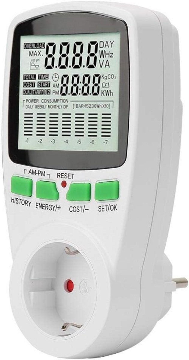 Stroomverbruik Meter - Energie Monitor - Energie Besparen - LCD Scherm - 230g - Wit