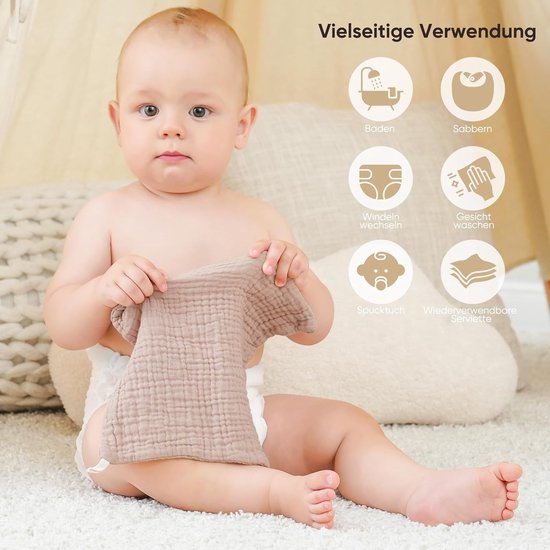 Baby Wasdoekjes Set - Molton Doekjes - Baby Verzorging - 100% Katoen - 10 Stuks - Roze Violet — afbeelding 3