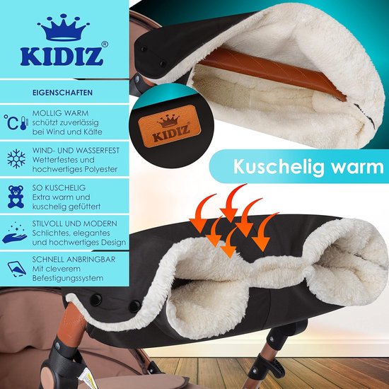Handwarmer Kinderwagen - Mof Wanten - Warme Handen - Wind- en Waterdicht - 52 x 46 cm - Antraciet — afbeelding 2