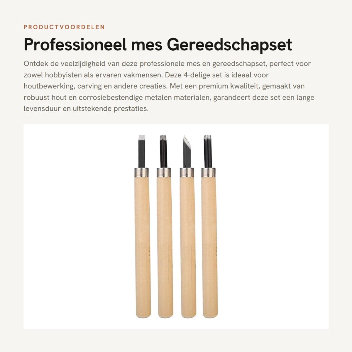Dailygoods- Gereedschapset Professioneel 4-delig - Houten Handvat - Robuust en Duurzaam - Precisie Beitels - Gehard Stalen Messen - Anticorrosie - Houtsnijgereedschap