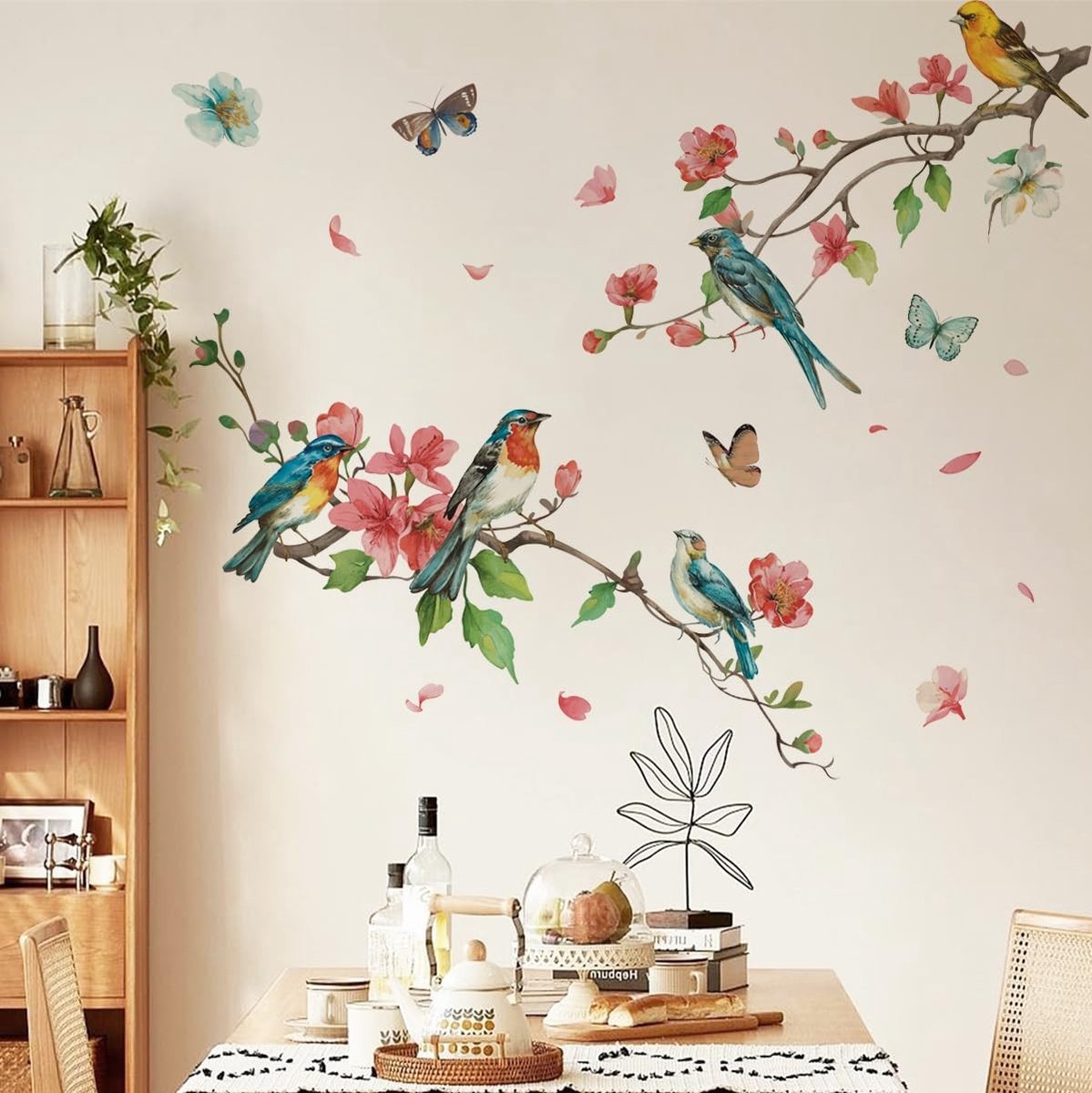 Dailygoods- Muursticker Vogel Bloemen - Wanddecoratie Slaapkamer - Wanddecoratie Keuken - Wanddecoratie Woonkamer - Muurstickers Kids - Zelfklevend en Verwijderbaar