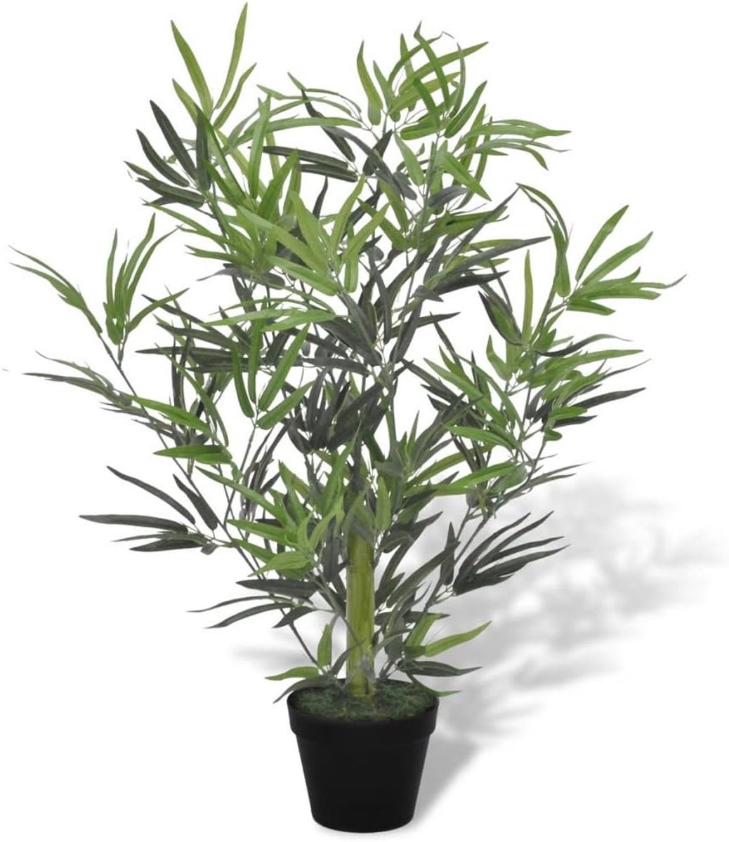 Luxe Kunstbamboe Plant - 80 cm Hoog - Met 460 Volle Bladeren & Echte Bamboestammen - Inclu