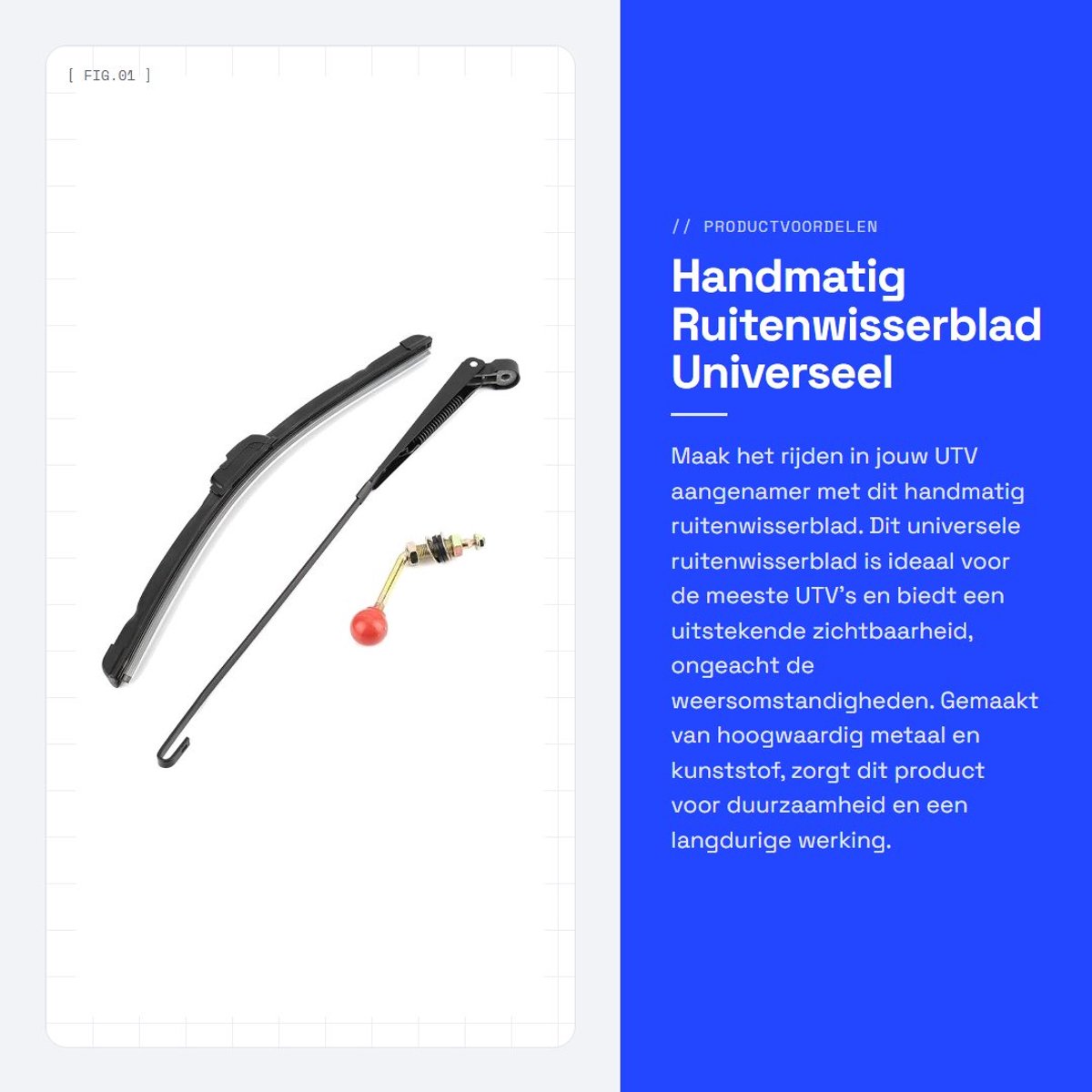 Dailygoods- Ruitenwisserblad Universeel - Handmatige Ruitenwisser - Hoogwaardig Metaal/Kunststof - Laag Geluidsniveau - Schadevrije Montage - Armlengte 450 mm