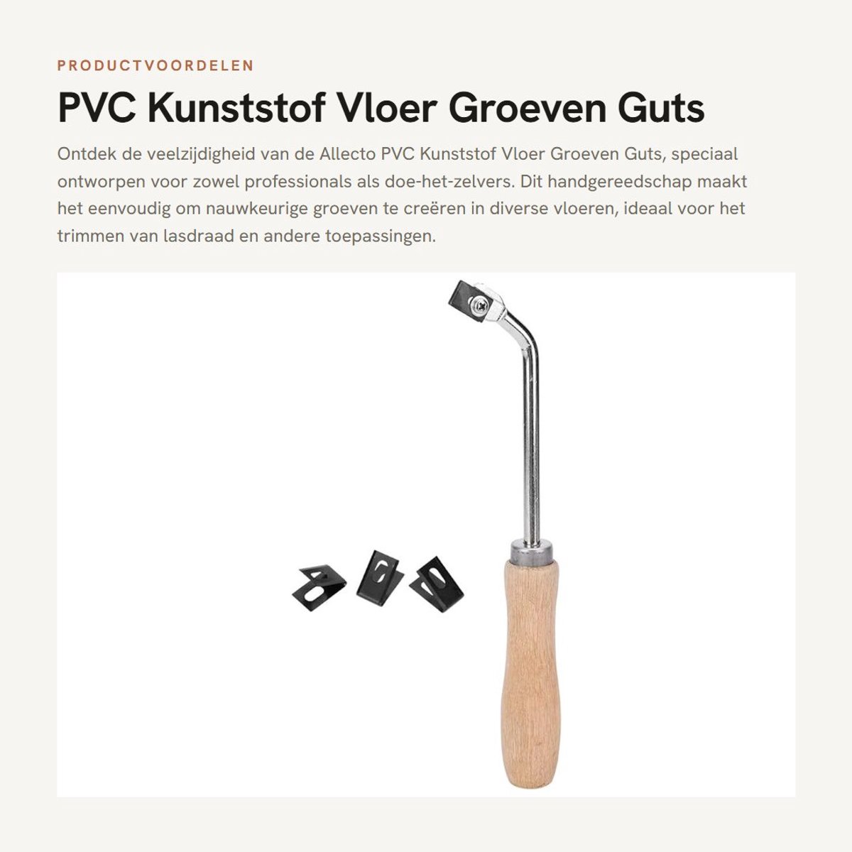Dailygoods- Groeven Guts - Stalen Groefmachine - Beukenhouten Handvat - Vloeren Lasgereedschap - 3 Vervangende Messen - Totale Lengte 245 mm - Vloergroefmachine