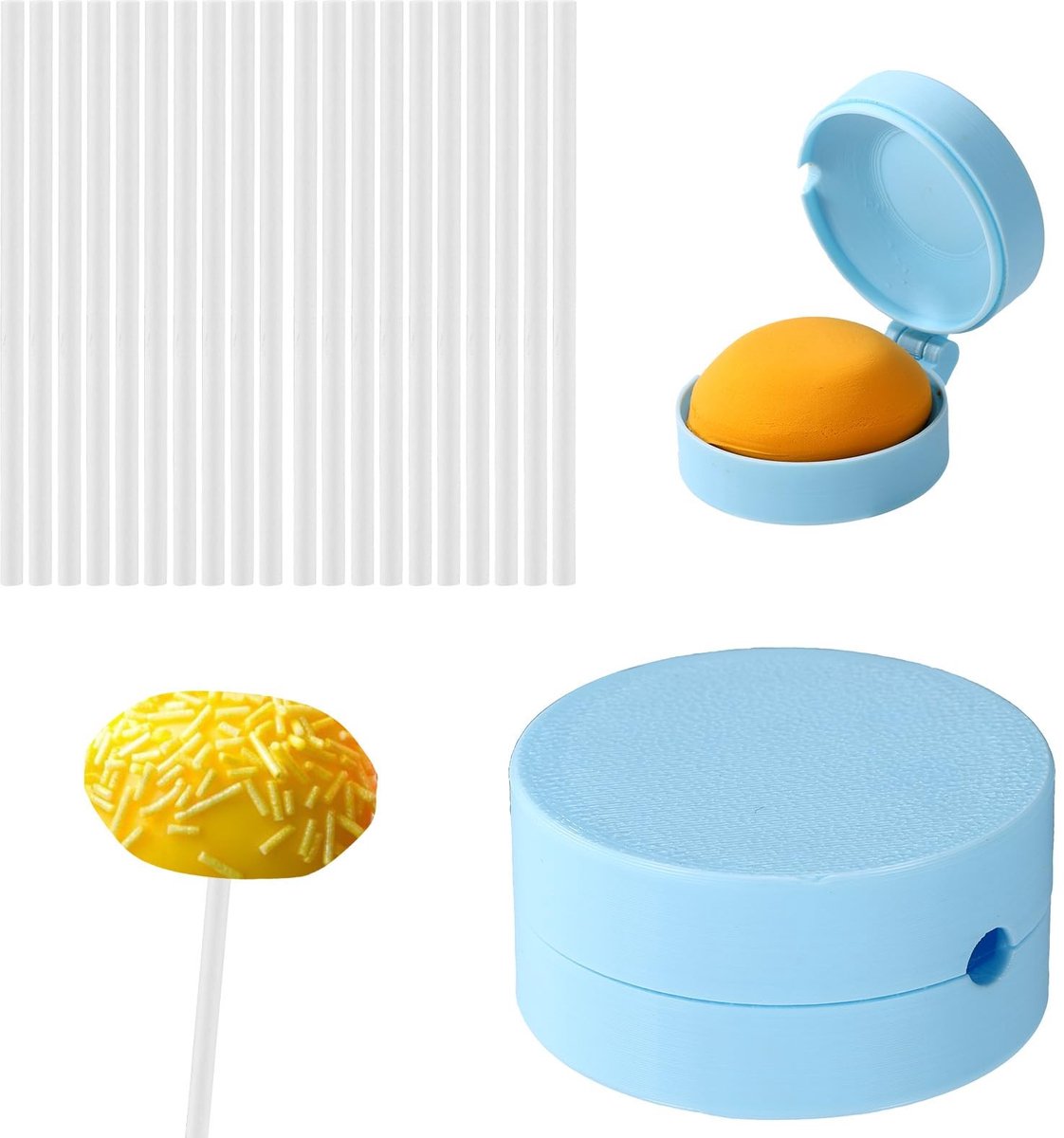 Dailygoods- Cake Pop Mal Blauw - Ronde Cake Popvorm - Inclusief 20 Sticks - Kunststof - Thuis Bakken - Afmeting 5,5x2,2 cm - Cakepopvorm