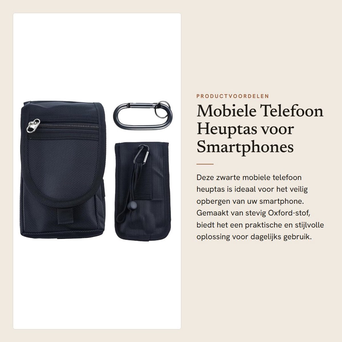 Dailygoods- Heuptas Mobiele Telefoonhouder - Zwart - Oxford-stof - 20 x 10 x 4 cm - Lichtgewicht - Bescherming tegen krassen