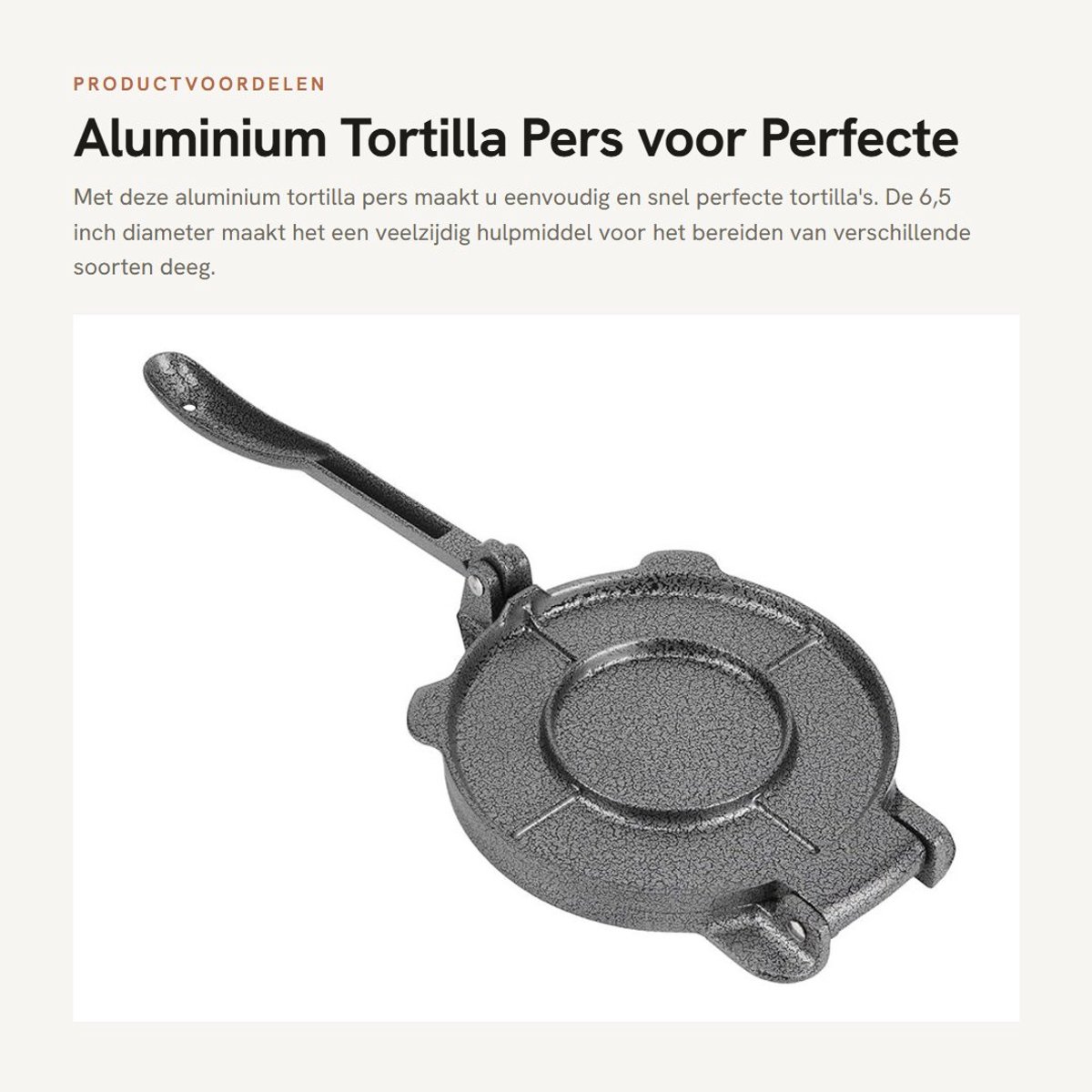 Dailygoods- Tortillapers Gietijzer - Tortilla Maker - Antiaanbaklaag - Keuken Gereedschap - Duurzaam - 16.5cm Diameter