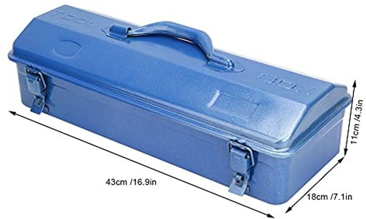 Dailygoods- Gereedschapskist Draagbaar - IJzeren Opbergdoos - Multifunctioneel - 37x16x11cm / 43x18x11cm - Ronde Handgreep - Blauw Schilderen