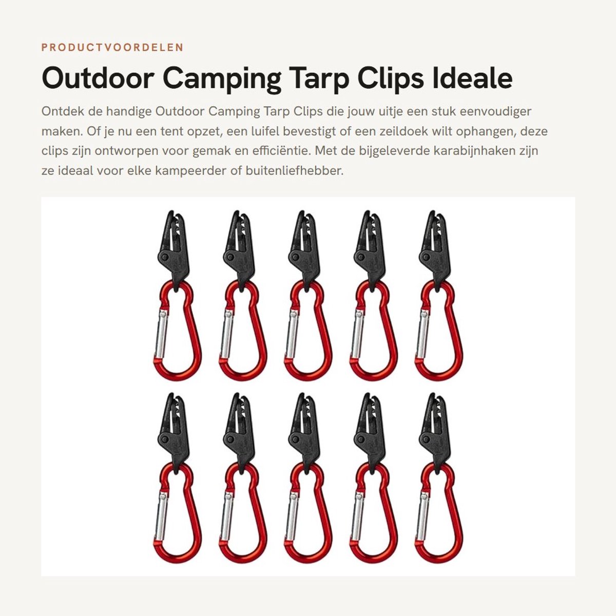 Dailygoods- Tarp Clips - 10 Stuks - Bevestigingsclips voor Zeildoek - Camping/Tentclips - Dekzeilklemmen - Gebruiksvriendelijk - Compact Ontwerp - Dekzeilclips