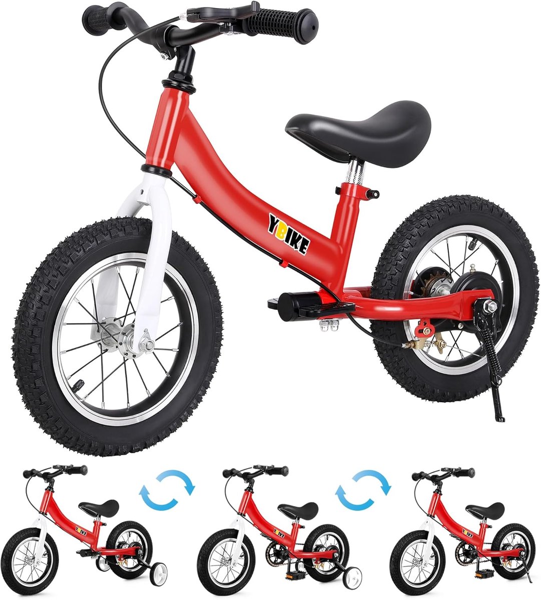 Loopfiets 2-in-1 - Kinderfiets Balans - Kind Ontwikkeling - Dubbel Gebruik Snel - 12 Inch - Rood