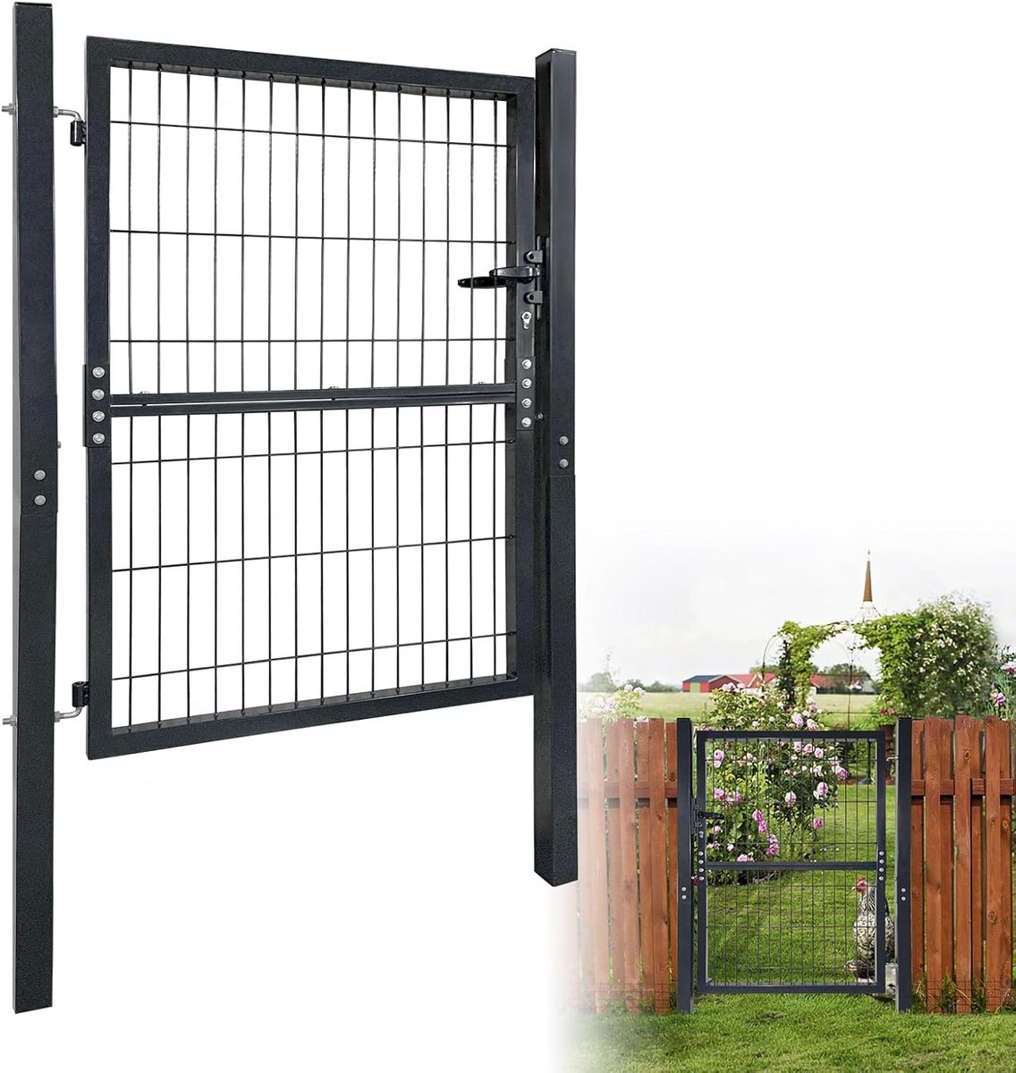 Metalen Tuinpoort - Tuindeur Hek - Afbakenen Eigendom - Roestbestendig Gecoat - 125x100cm 