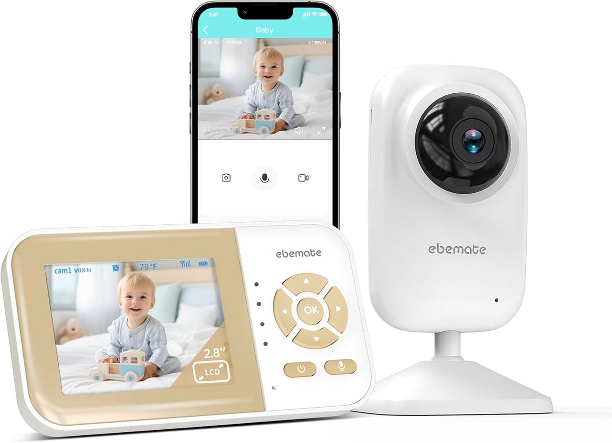 Babymonitor - Babycamera - Baby in de gaten houden - Twee-weg gesprek - 71 cm scherm - Wit