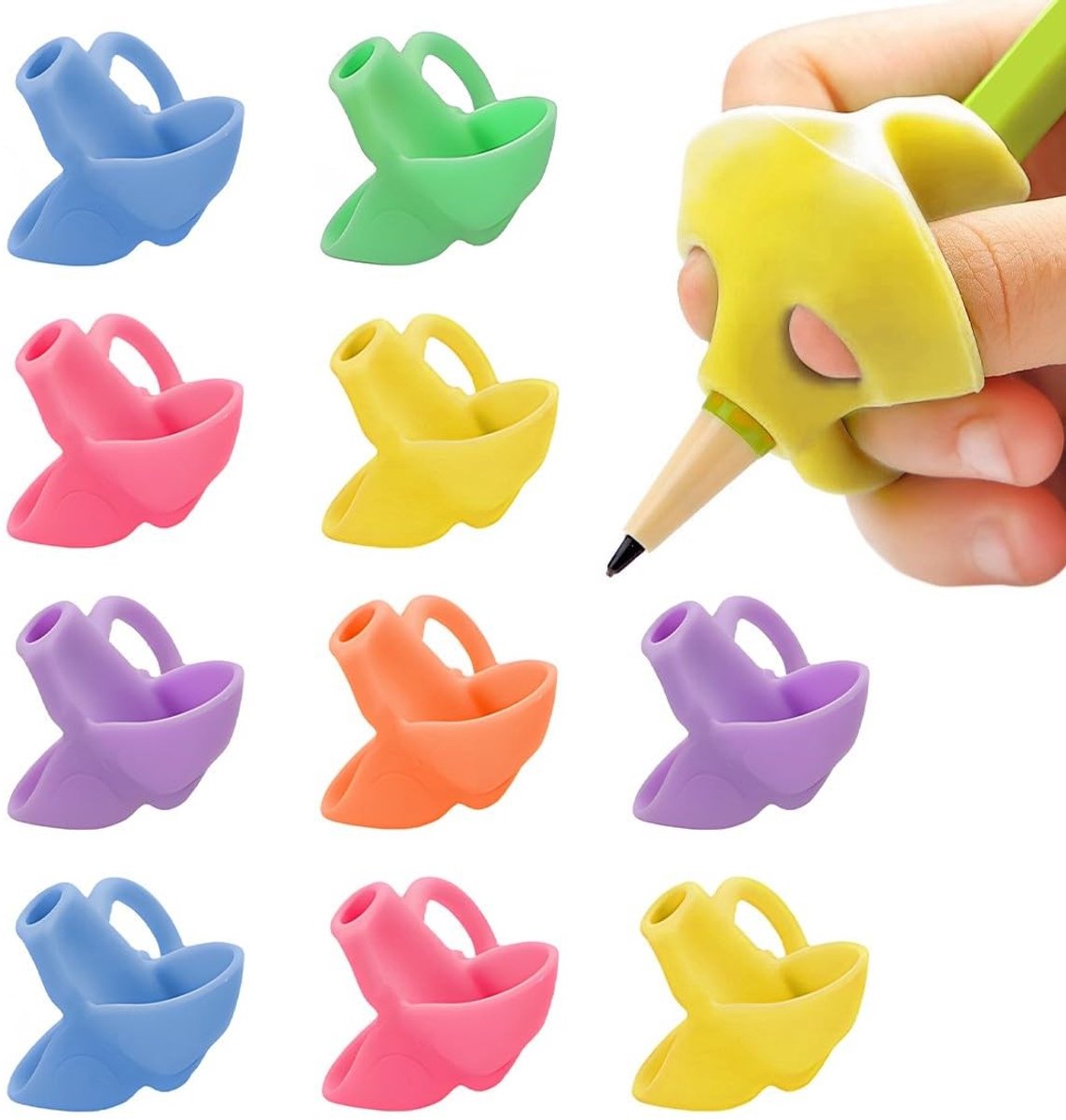 Dailygoods- Potloodgreep 10 Stuks - Schrijfhulp - Ergonomisch Ontwerp - Correctie Lichaamshouding - Zacht Rubber - Comfortabel en Ademend
