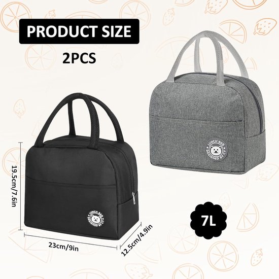 Koeltas - Lunchtas Thermos - Eten Meenemen - Warmte-isolerend - 7 Liter 2 Stuks - Zwart Grijs — afbeelding 4