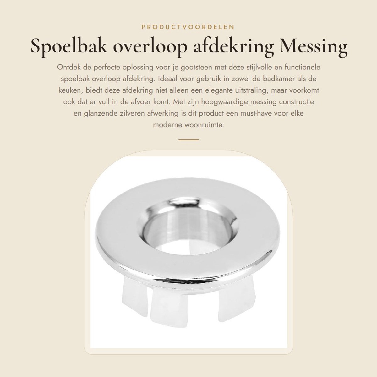 Dailygoods- Afdekring Messing - Gootsteengat Cirkelvormig - 1,2 x 0,6 Inch - Duurzaam - Gewicht 14g - Afmetingen 3 x 1,5 cm - Wastafelafdekking