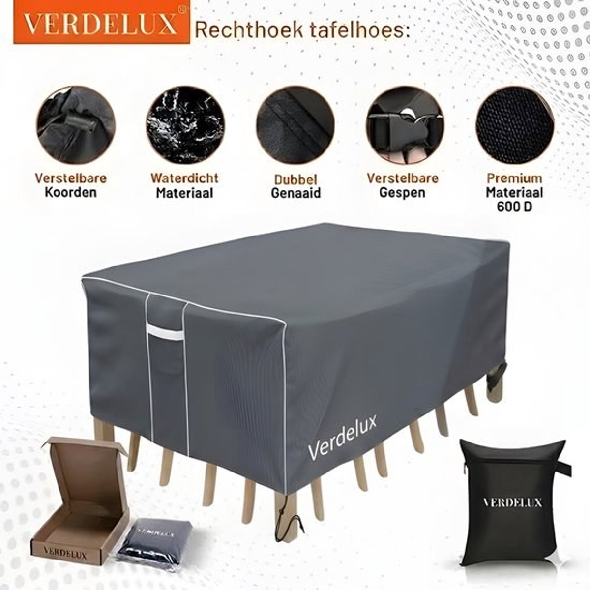 Tafelhoes Rond Tuintafel Ø141x75 cm Antraciet - 420D Oxford Waterdicht met Opbergtas - Verdelux