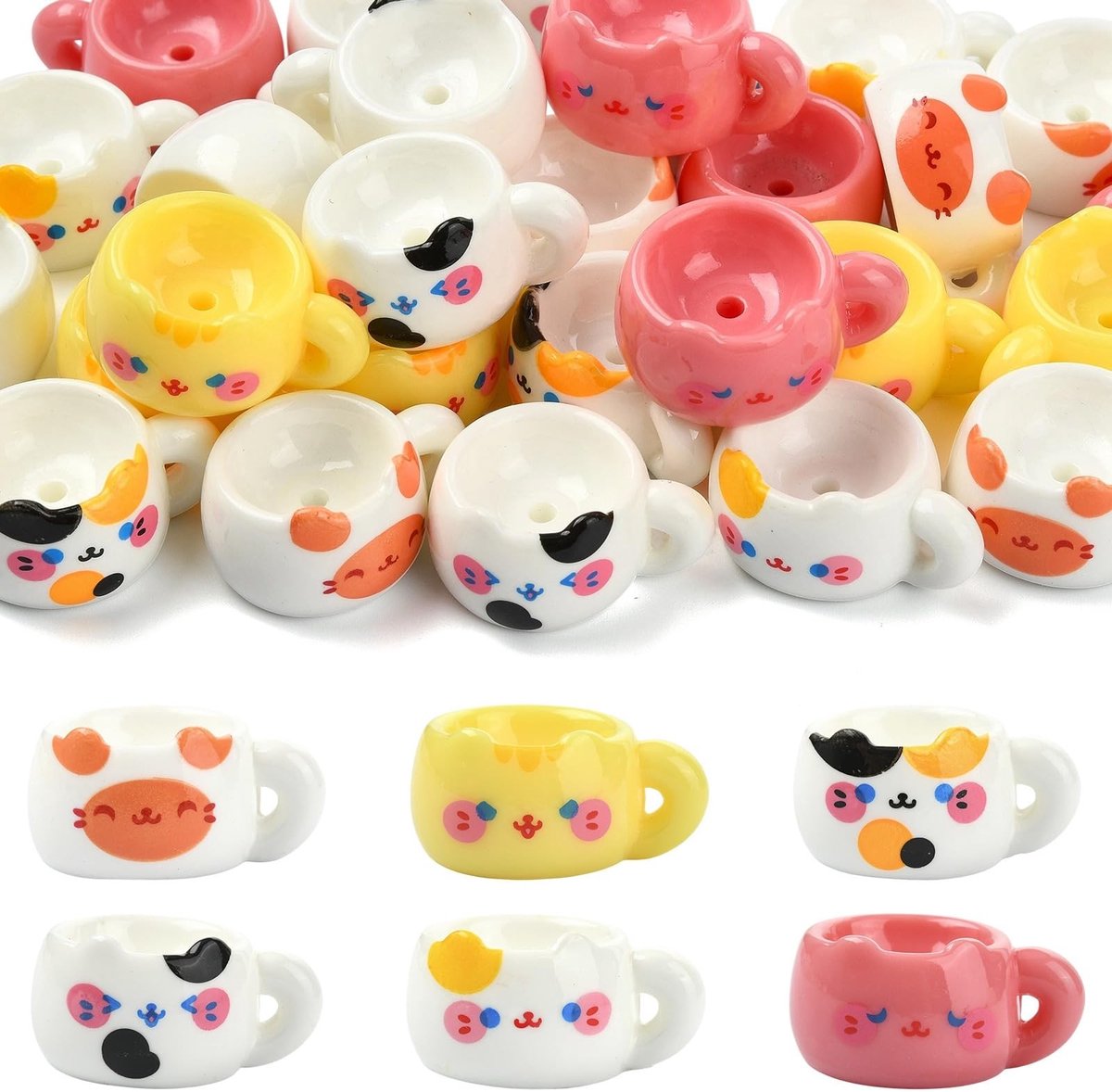 Dailygoods- Beeldjes 30 Stuks - Hars Kat Mok - Decoratie Huisdier - Miniatuur Theekopje - Schattig Ontwerp - Lichtgewicht en Duurzaam - Decoraties