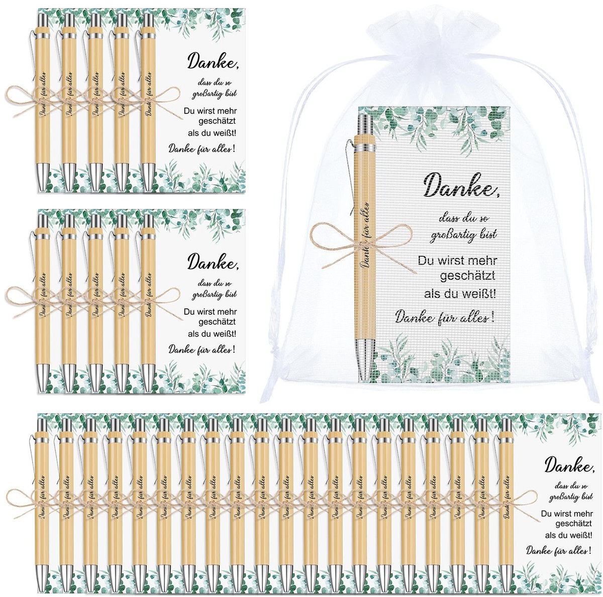 Dailygoods- Bedankje 30 Sets - Bedankcadeau - Afscheidscadeau - Bedankjes Collega - Bedankjes Kerstmis - Houten Balpen