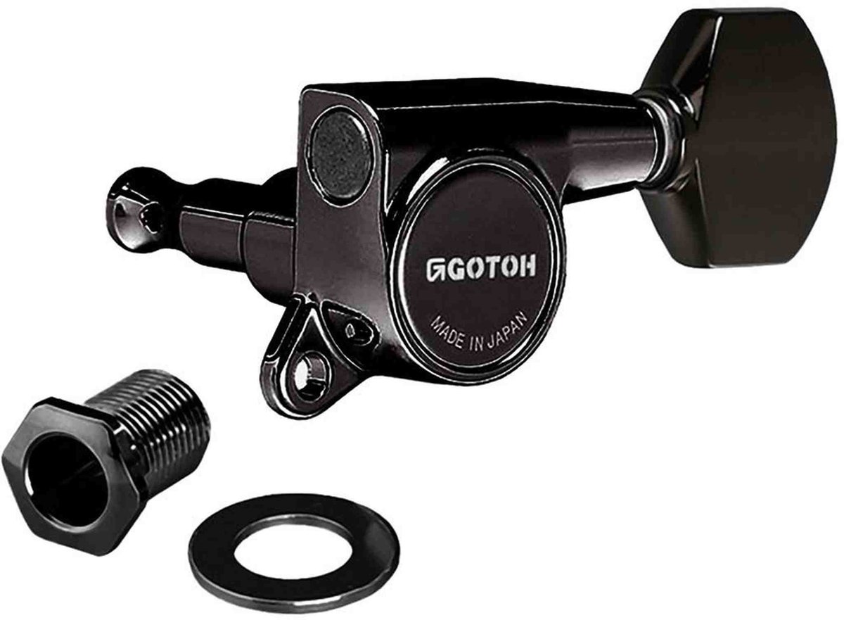 Gotoh SG-381-07-BC machine heads for guitar, 3x left+3x right, ratio 1:16, mini 07-style button, black
