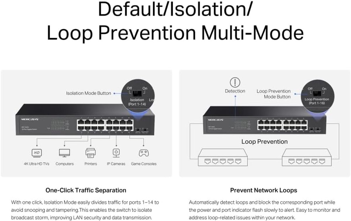 Netwerk Switch - Gigabit Hub - Netwerk Uitbreiding - 16 Poorten - Desktop Rackmount - Zilver