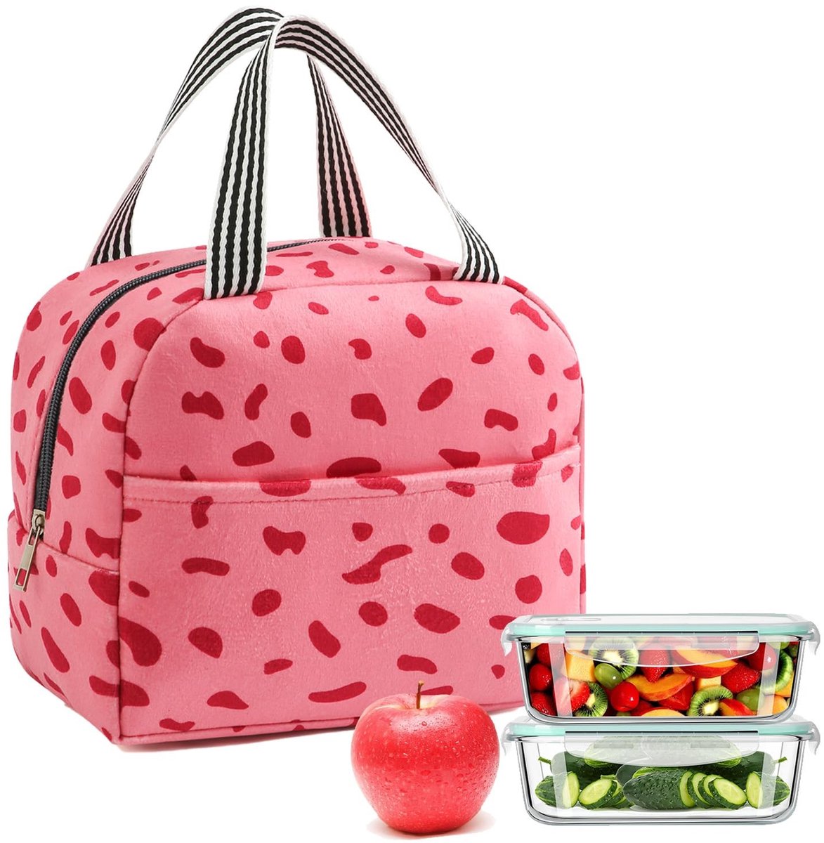 Dailygoods- Lunchtas Thermo - Draagbare Koeltas - Ideaal voor Werk/School - Houdt Eten/Drinken Warm/Koud - Roze - Corduroy Fluweel - 23 x 20 cm