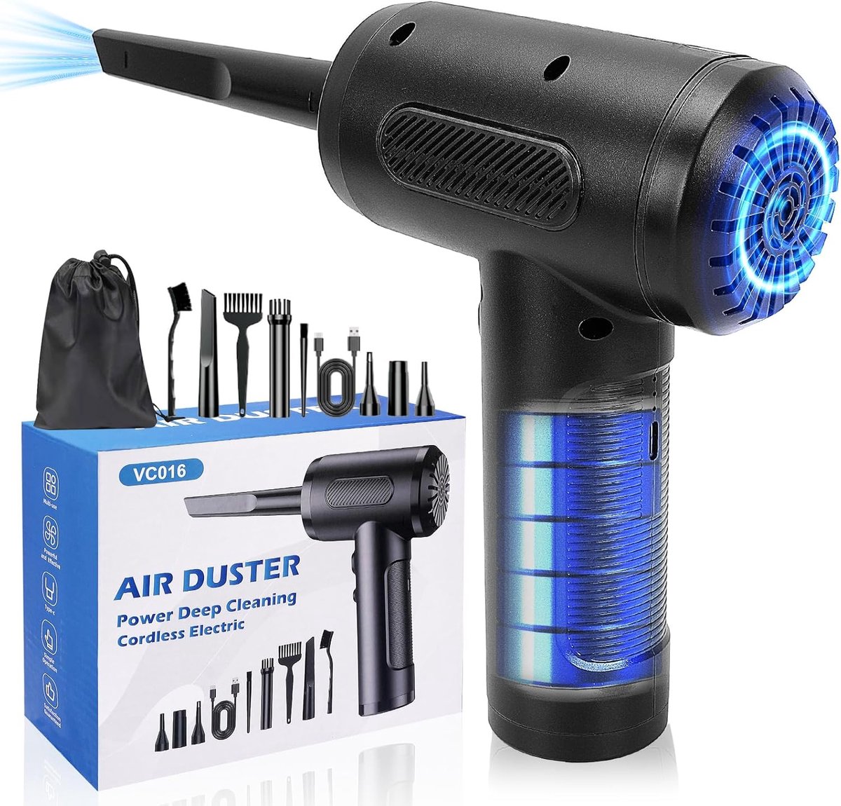 Elektrische Bladblazer - Luchtblazer Stof - Apparaten Reinigen - 3 Snelheden LED - 6000mAh Batterij - Zwart