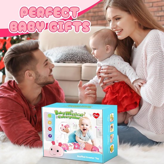 Babyspeelgoed Rups - Muzikaal Knuffeldier - Baby Ontwikkeling - Met Groei Liniaal - 18 cm - Roze — afbeelding 2