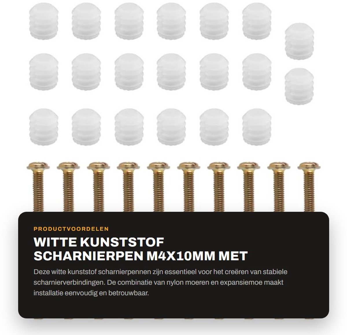 Dailygoods- Scharnierpen M4x10mm - Kunststof - Nylon Moer - Ingebedde Expansiemoer - Scharnierverbinding - Schokbestendig - Scharnier