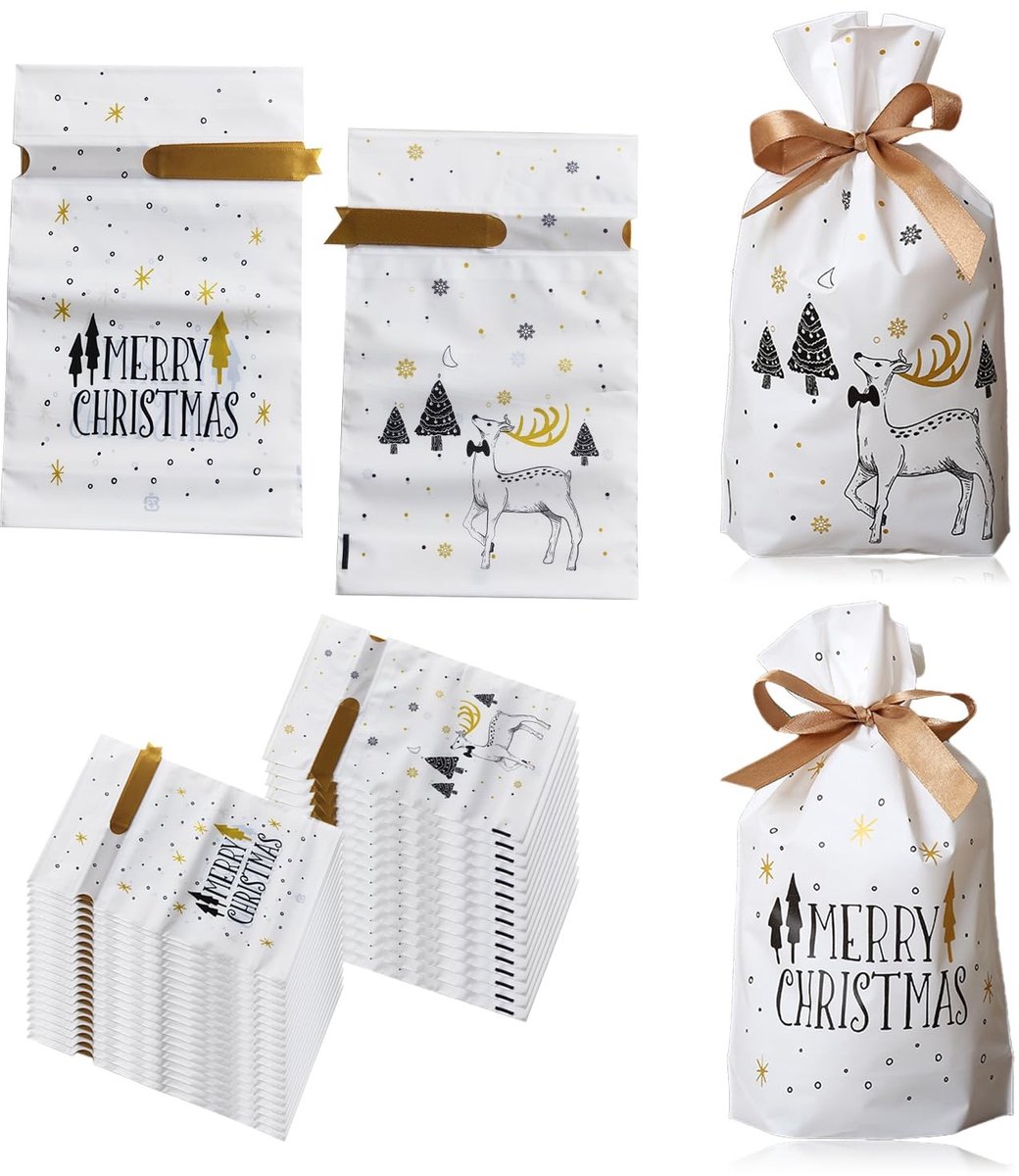 Dailygoods- Cadeauzakjes 50 Stuks - Kerstcadeauzakjes - Snoepzakjes - Cadeauverpakking - Trekkoordsluiting - Praktisch Design