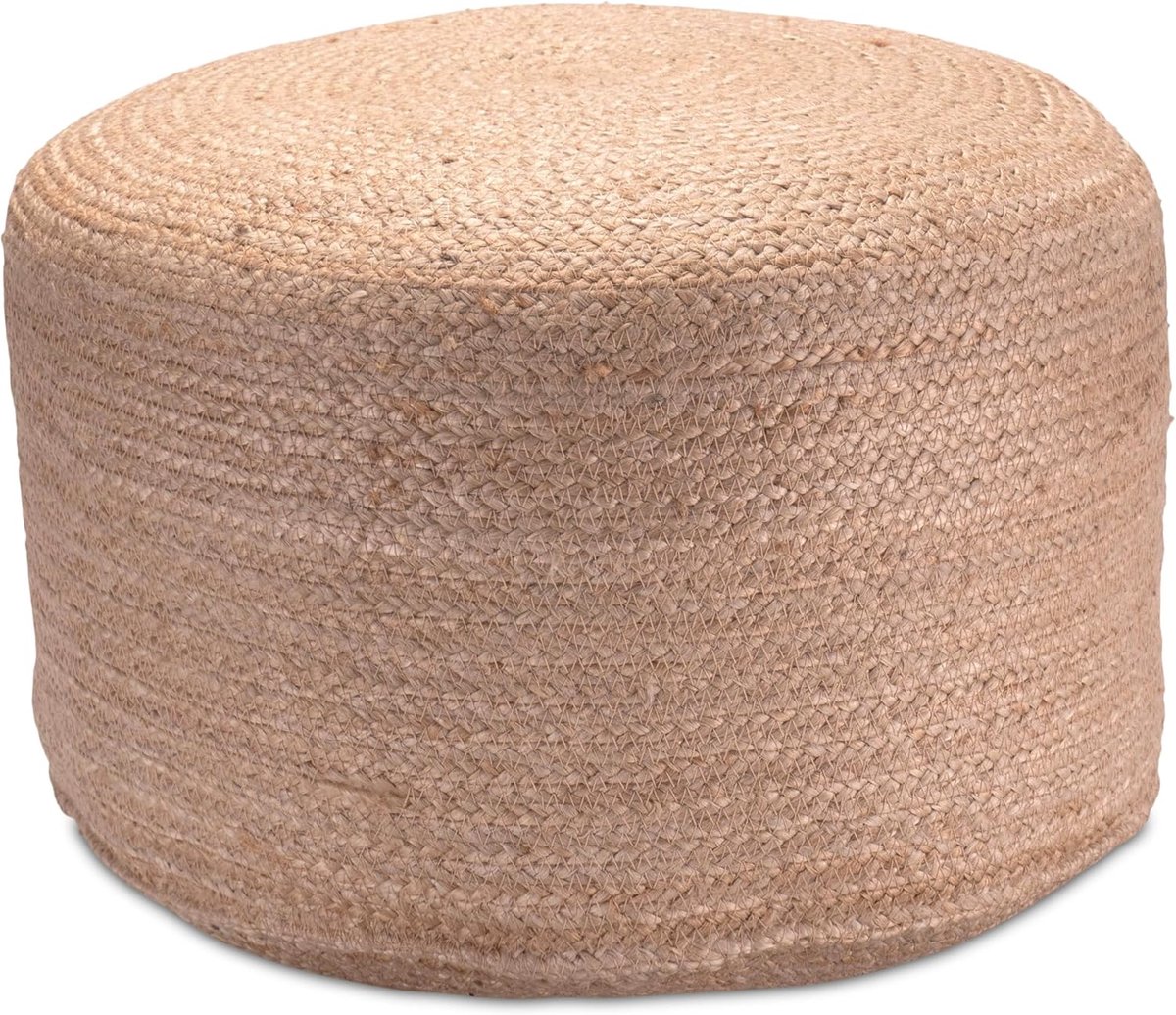 Poef Kruk - Zitkruk Voetenbank - Woonkamer Decoratie - Stevig Gevuld - 45x45x30 cm - Natuurlijk Beige