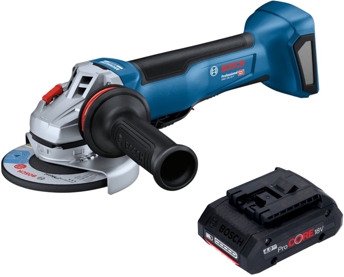Bosch GWS 18V-10 P Professional accu-haakse slijper 18 V 125 mm borstelloos + 1x ProCORE-accu 4,0 Ah - zonder oplader