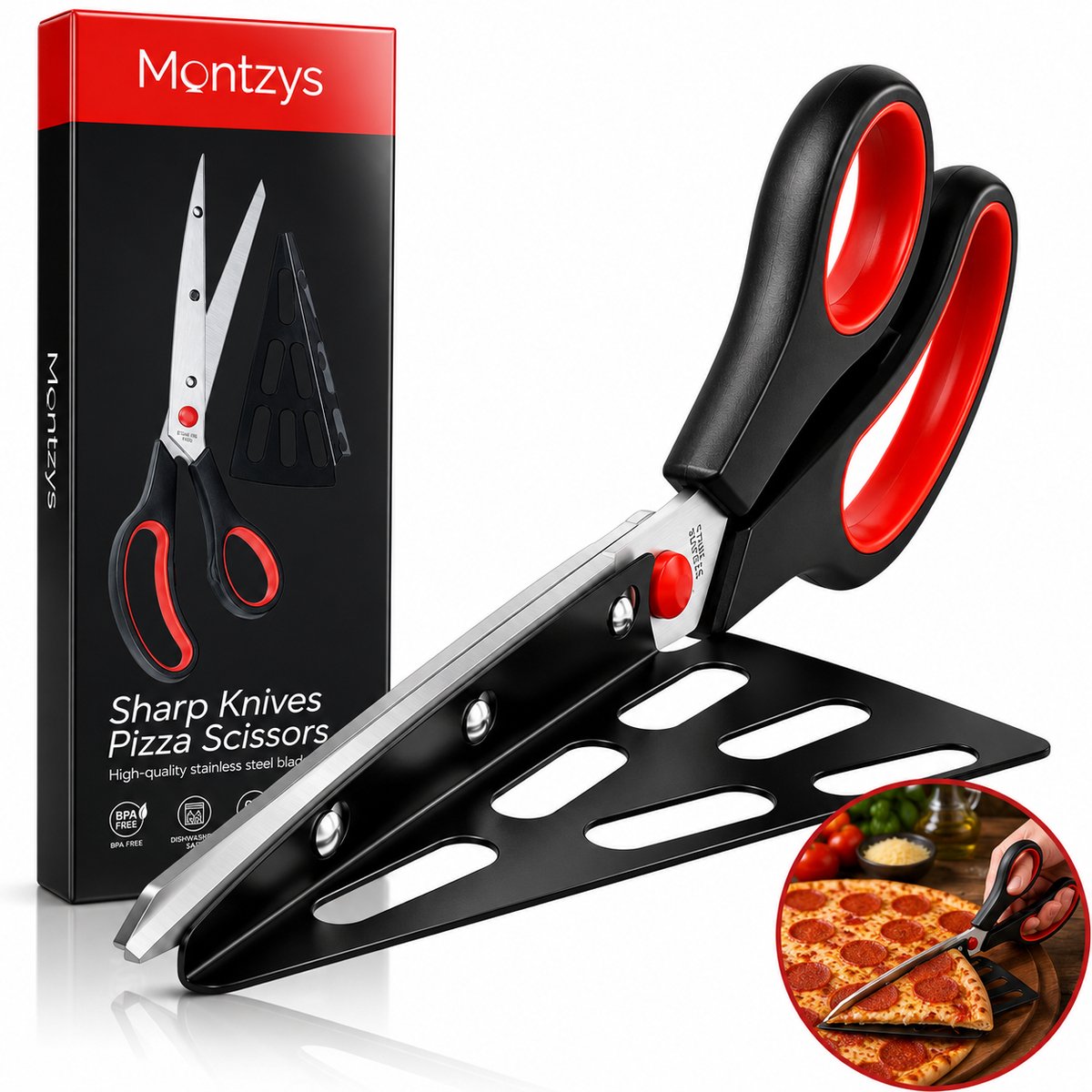 Montzys 2-in-1 Pizzaschaar, pizzames & pizzasnijder