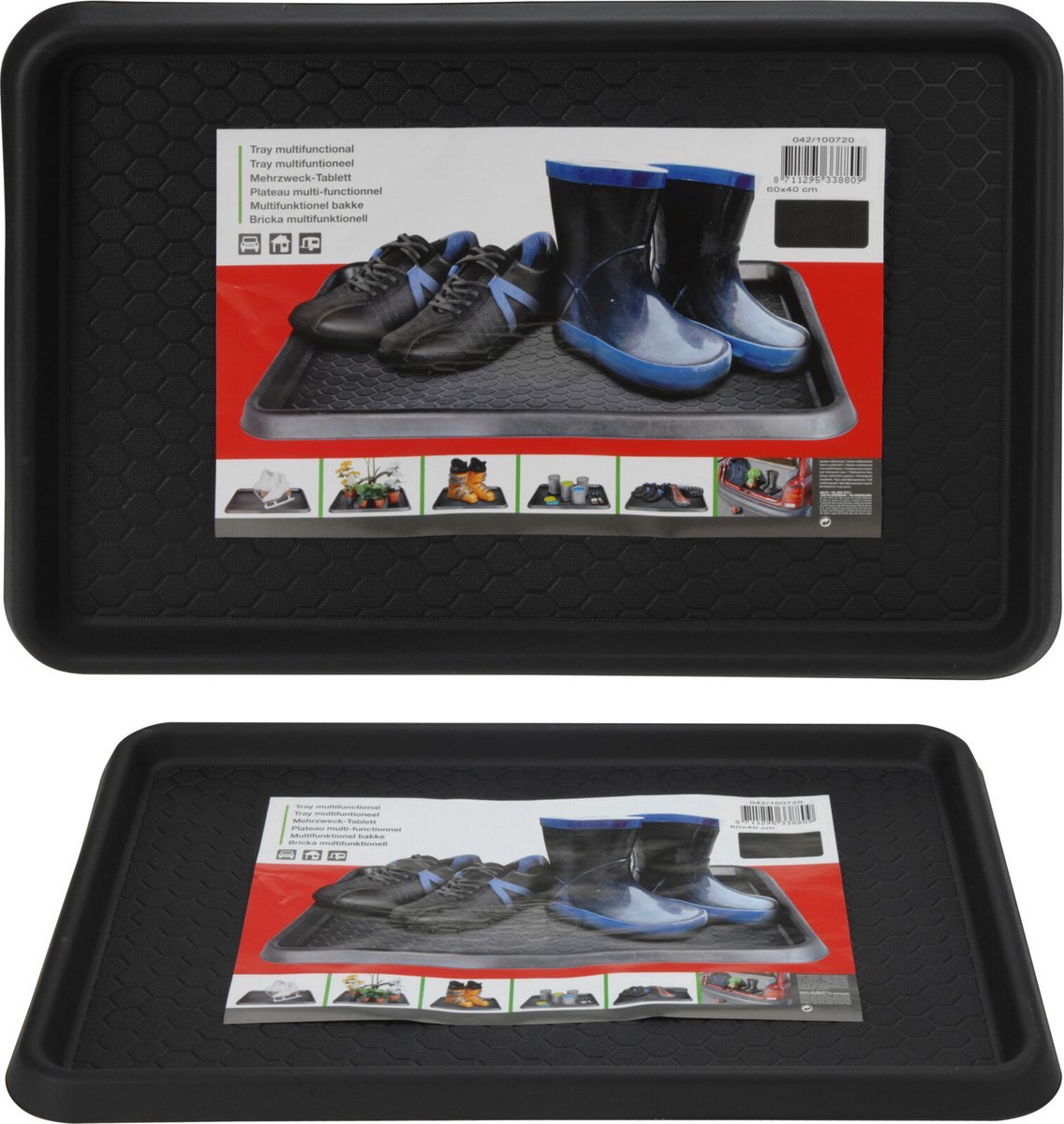 Set van 2 stuks - Laarzentray - Schoenenbak - Schoenentray - Vieze schoenen blad - 60x40cm - Zwart