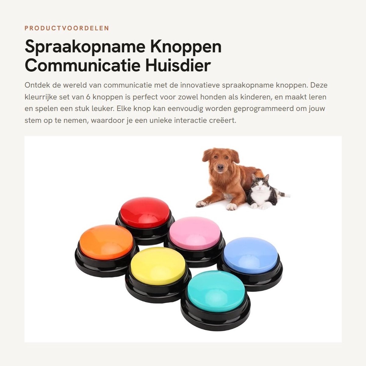 Dailygoods- Spraakopname Knop 6 Stuks - Duidelijke Opname - Communicatie Huisdier - Opleiding - Grappig voor Kinderen - ABS Materiaal - Opnameknoppen