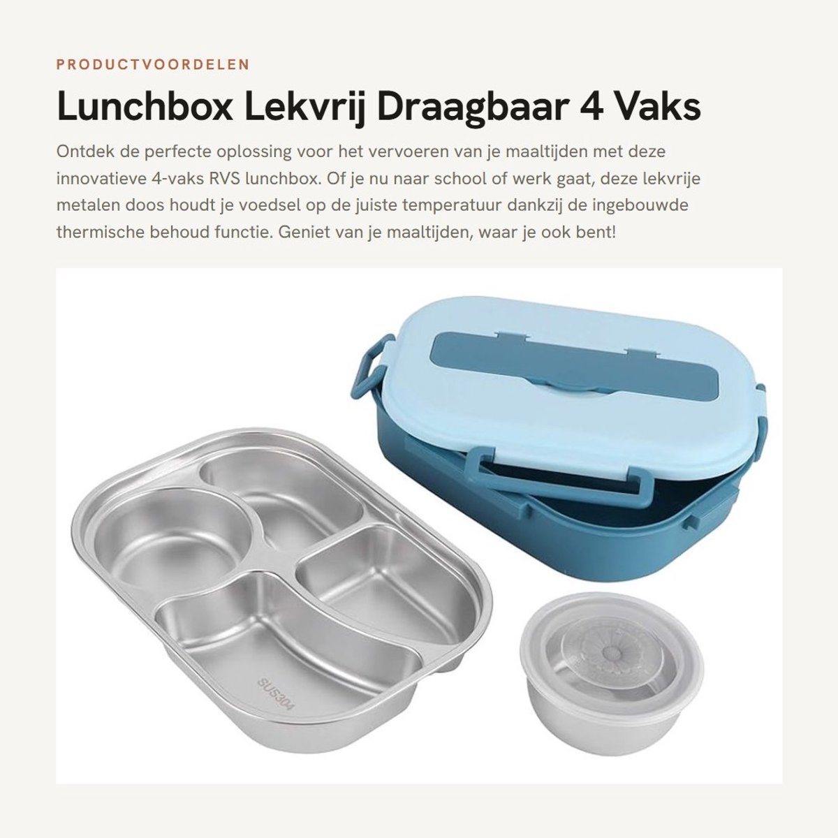 Dailygoods- Lunchbox Lekvrij - 4 Vaks - Roestvrij Staal - Draagbaar - Voedselcontainer - Thermische Behouding