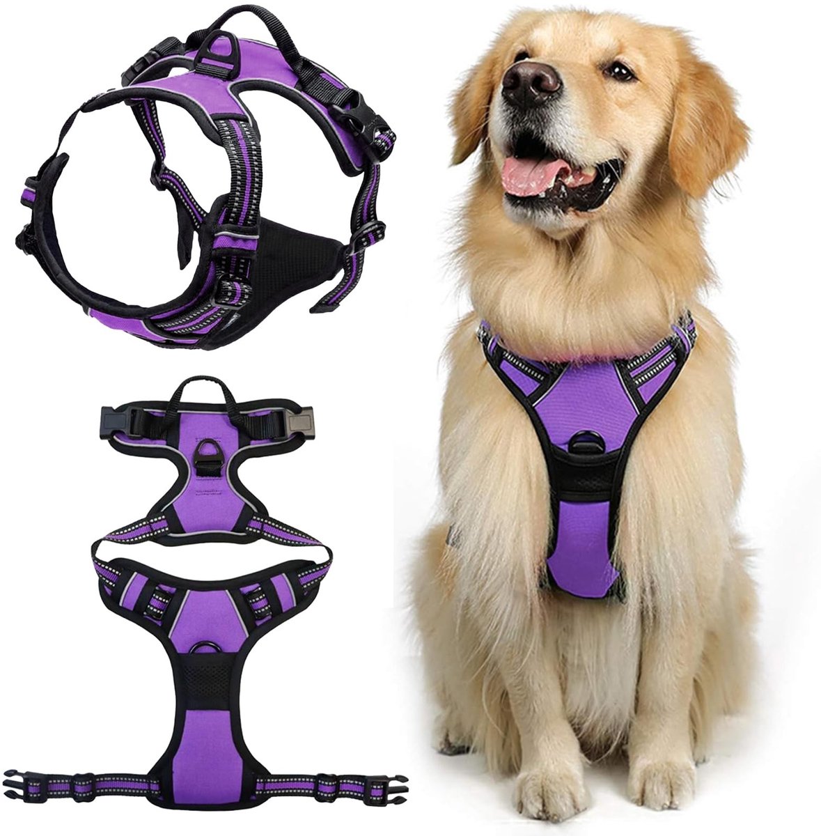 Dailygoods- Hondentuigje Anti-Trek - Hondenharnas Middelgrote Hond - Eenvoudige Aanpassing - Ademend - Paars - Maat M