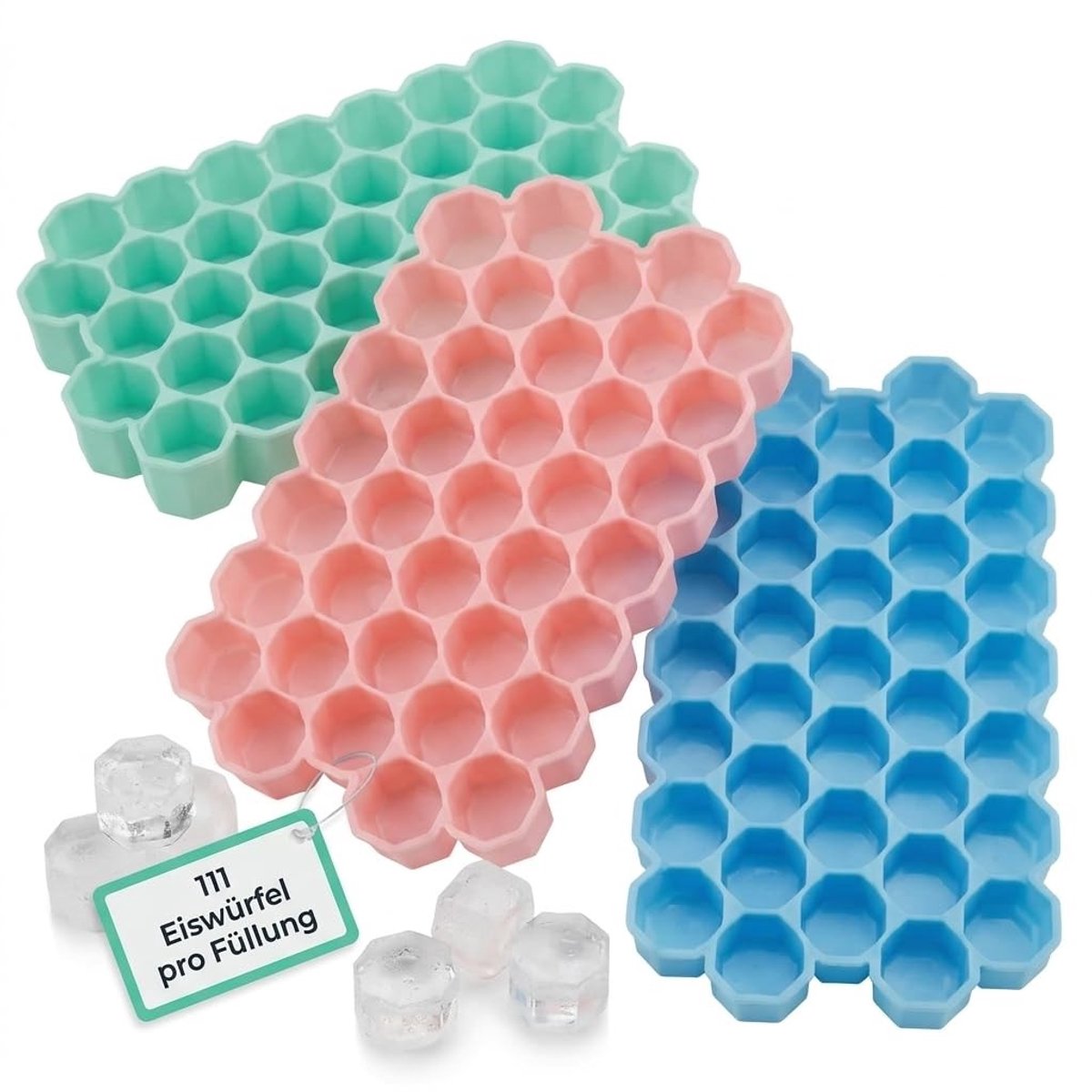 Dailygoods- Siliconen Vorm - Set van 3 - IJsblokjesvormen - Octagon IJsblokjes - Vaatwasmachinebestendig - Flexibel - 19,5 x 11,5 cm - Ijsblokjesvorm