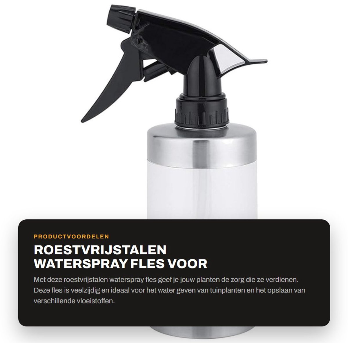 Dailygoods- Watersprayfles 350 Ml - Roestvrij Staal/Acryl - Multifunctioneel Gebruik - Plantenverzorging - Efficiënt Spuiten - Compact en Draagbaar - Spuitfles
